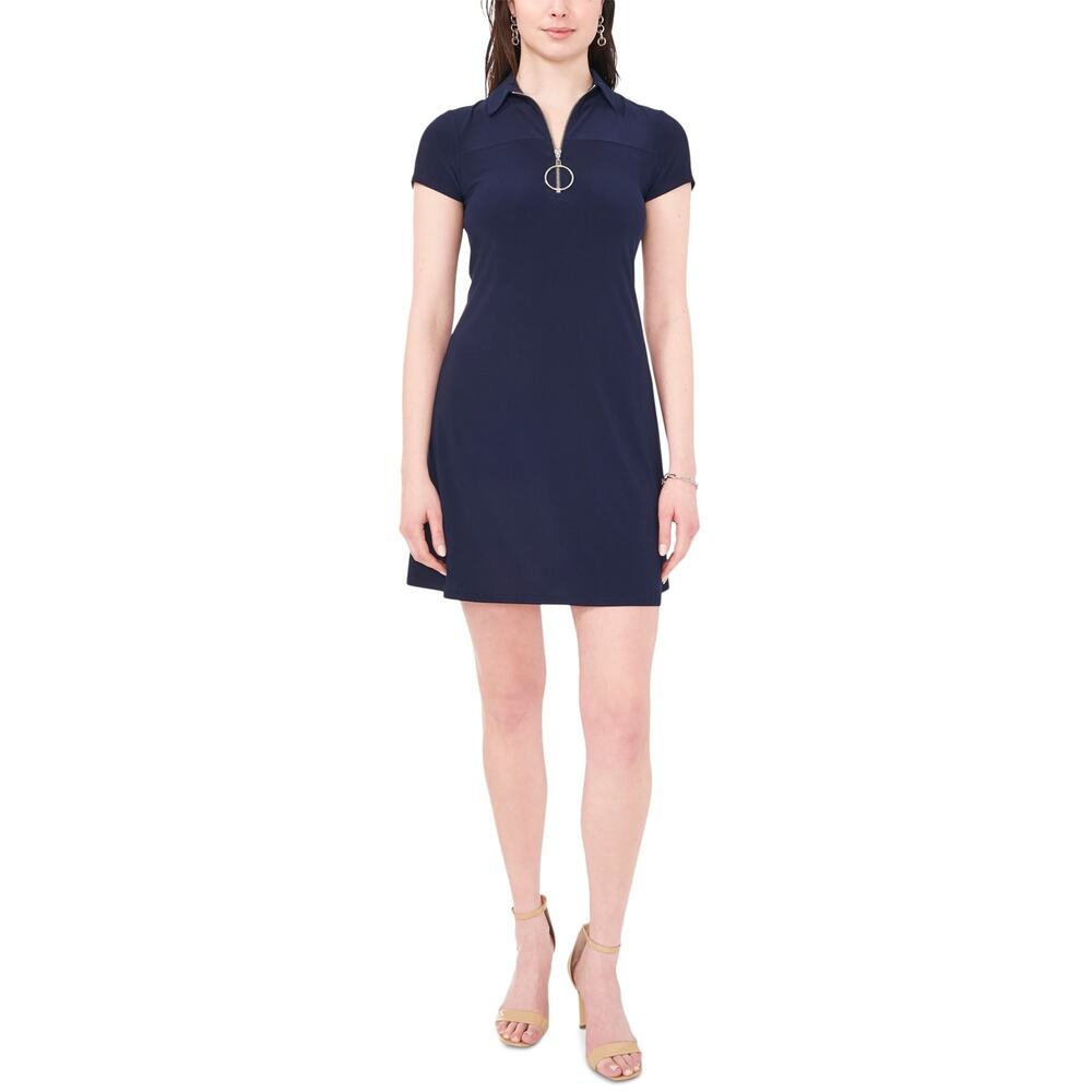MSK Petite Navy Zip Front Shift Dress Women's Size PXL
